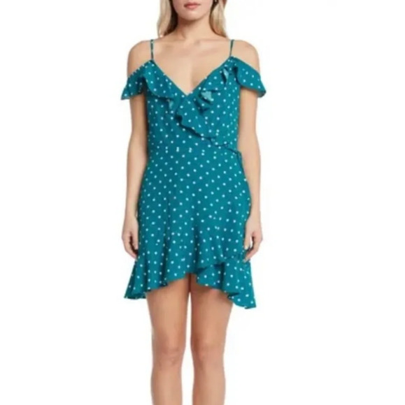 Willow & Clay Polka Dot Cold Shoulder Wrap Dress S - Picture 1 of 6